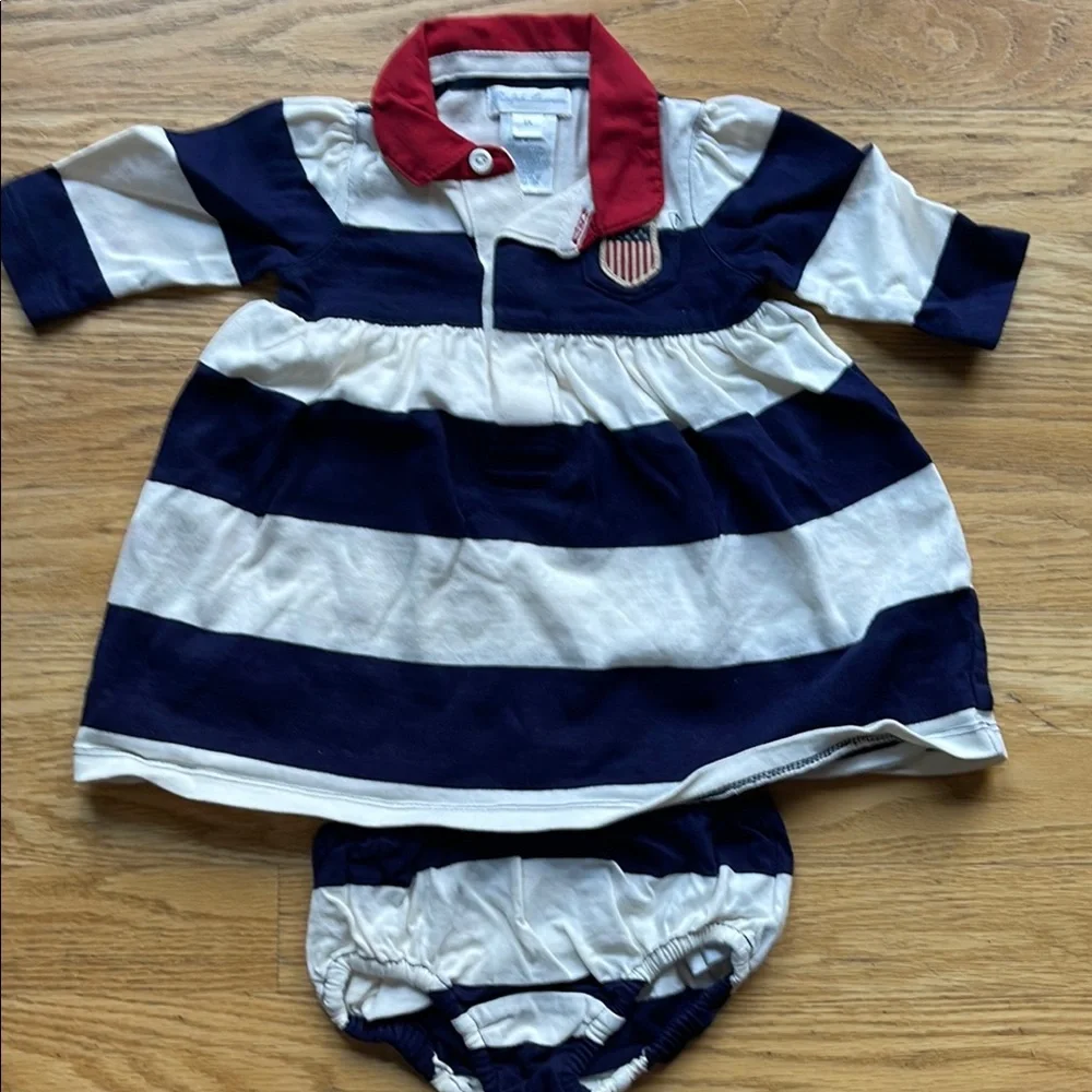Ralph Lauren Blue and White Diaper Covers Nautical Stripes